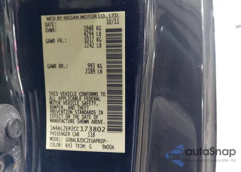 2012 Nissan Altima 2.5 S z USA, uszkodzony, nr VIN 1N4AL2EP2CC173802